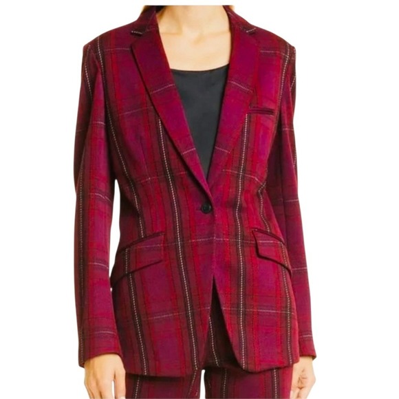 rag & bone Jackets & Blazers - Rag & Bone Size 4 Margot Plaid Blazer Luxury Designer Vamp Goth Maroon Burgundy